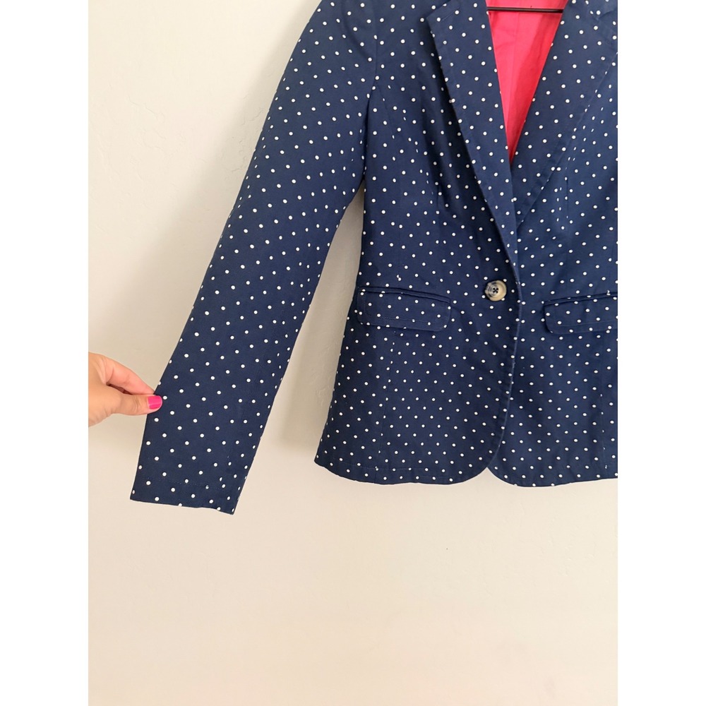 Boden Womens Navy Blue White Polka Dot Cotton Blazer Jacket Size US 2 - Picture 2 of 6